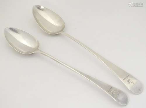 Two George III silver basting / stuffing spoons, one