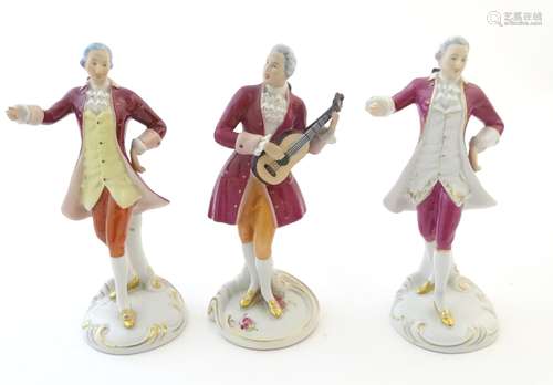 Three Royal Dux figures modelled as an 18th century