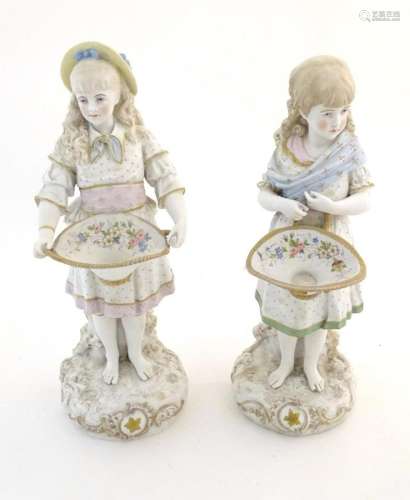 Two Continental bisque figures modelled as girls with