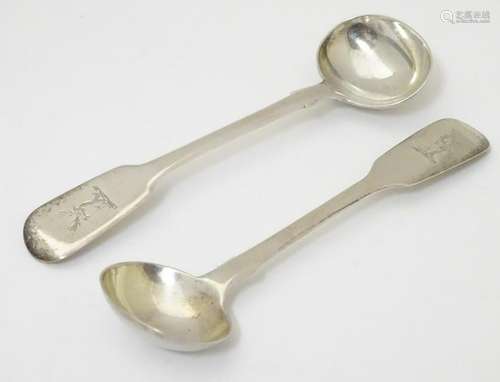 A pair of George IV silver fiddle pattern salt spoons,