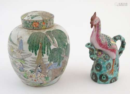 A Chinese ginger jar depicting a wooded river scene