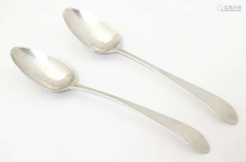 A pair of 19thC Irish silver teaspoons, maker J.S.,