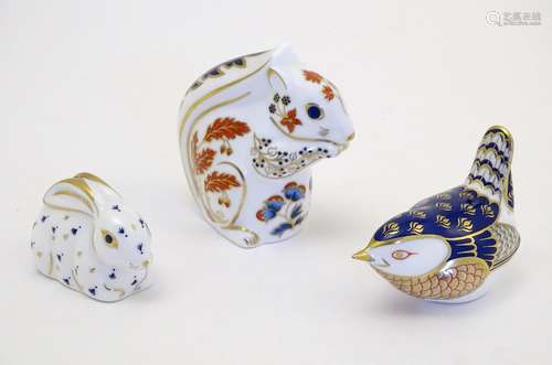 Three Royal Crown Derby paperweights modelled as a