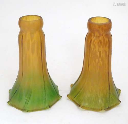 Two Art Nouveau light / lamp shades, of flared form, in