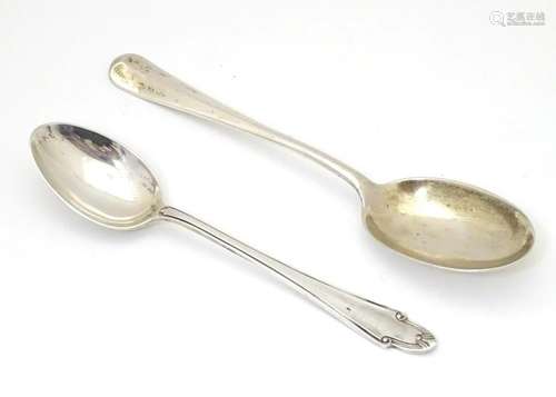 Two silver spoons, one hallmarked Sheffield 1943, maker