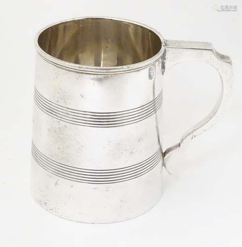 A Victorian silver plate 1 pint tankard with guards