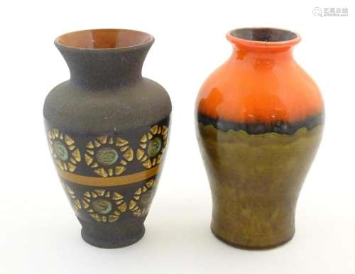 Two West German vases, one with banded floral motifs,