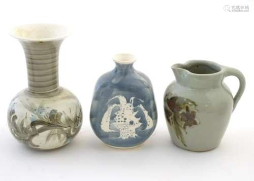 Three studio pottery items comprising a small jug by