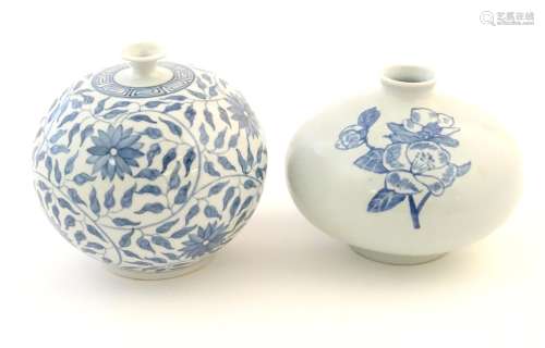 An Oriental blue and white vase of globular form