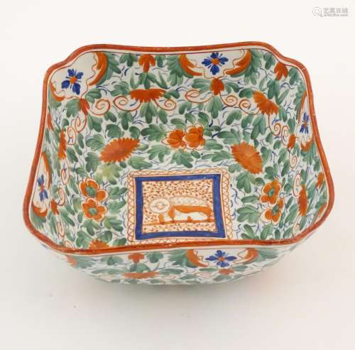 A Minton squared bowl in the Crazy Cow pattern with