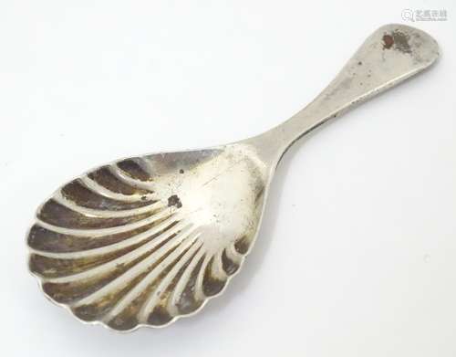 A caddy spoon with shell formed bowl, hallmarked