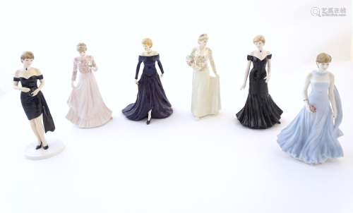 Five Coalport models of Diana, Princess of Wales,
