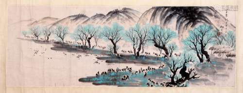 CHINESE SCROLL PAINTING OF LANDSCAPE SIGNED BY ZHAO