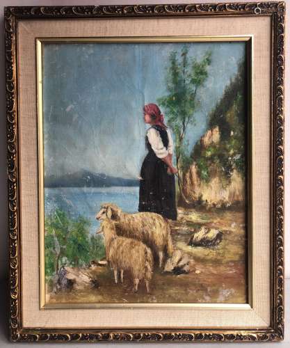 19TH CENTURY EUROPEAN UNSIGNED OIL PAINTING OF GIRL