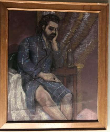PASTEL PAINTING OF SEATED MAN BY GLORIA WALLACE