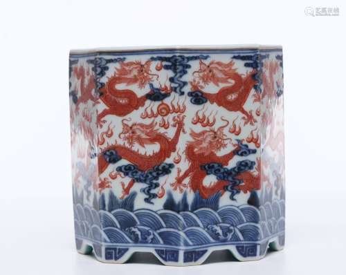 CHINESE PORCELAIN BLUE AND WHITE IRON RED DRAGON