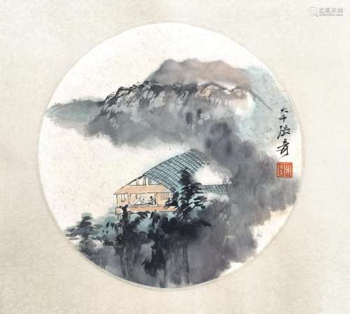 CHINESE ROUND FAN PAINTING OF MOUNTAIN VIEWS SI…