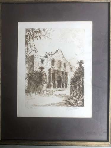 20TH CENTURY ETCH PRINT ON PAPER OF ALAMO