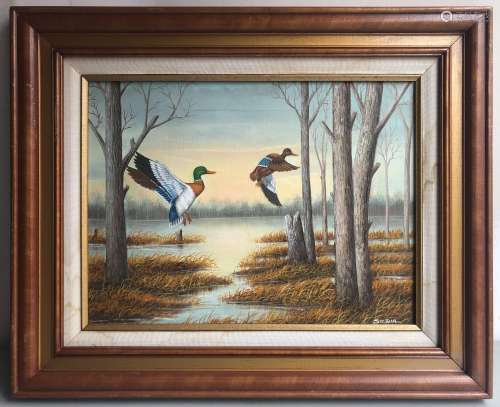 OIL PAINTING ON CANVASE OF GEESE BY RIVER BY SILBIA