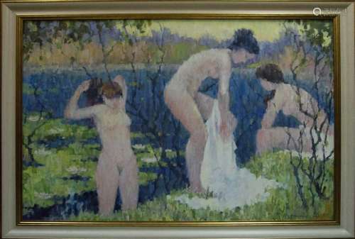 Oil painting Girls near the shore Zhurakovsky Victor