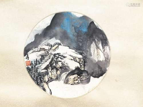 CHINESE ROUND FAN PAINTING OF MOUNTAIN VIEWS SI…