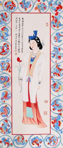 CHINESE SCROLL PAINTING OF BEAUTY SIGNED BY ZHANG