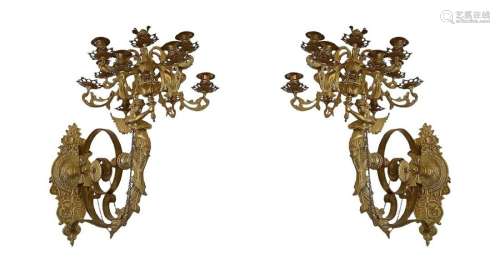 Pair of Golden Bronze Appliques 11 Lights