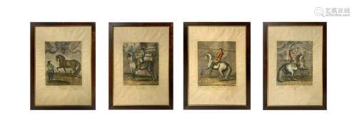 Group of n.4 prints depicting equestrian figures
