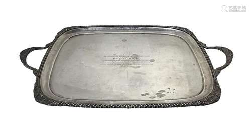 Rectangular tray with handles, Silver Plate.