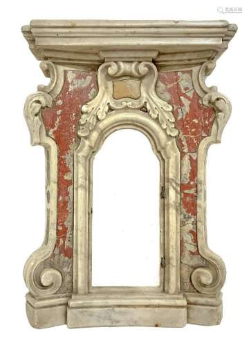 Aedicula front in white marble and Sicilian jasper