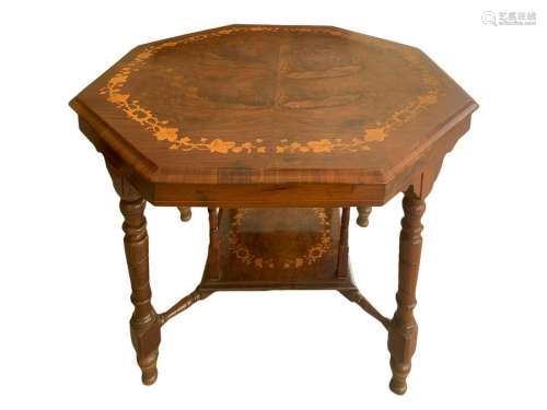 Octagonal table in rosewood, briar and underpiece top