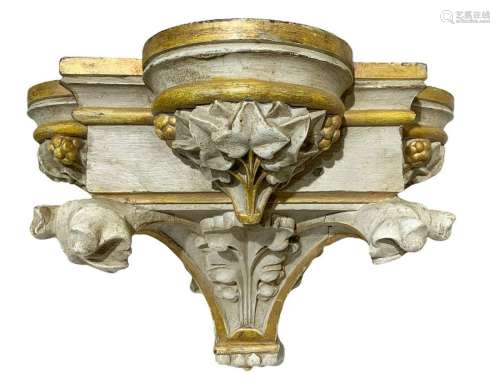 Lacquered and golden wood shelf with acanthus leaves