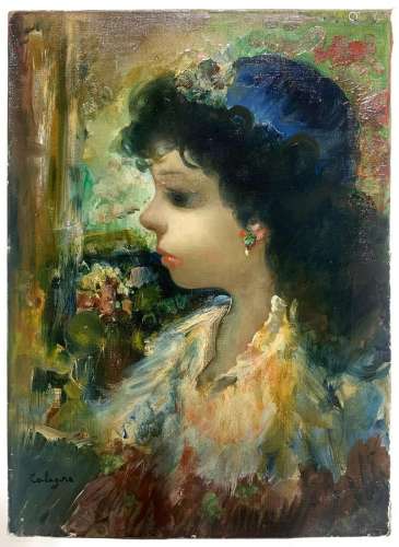 Jean Calogero Portrait of girl with flowers