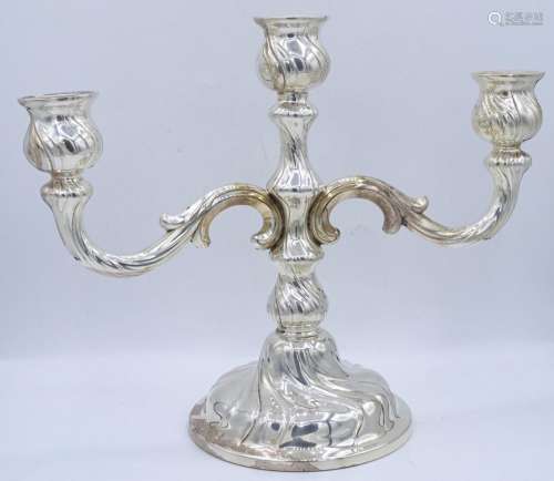 3-flammiger Kerzenhalter, Silber 0.835 ,H- 24,5 cm, 457 g.,