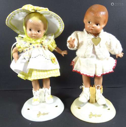 2x Effanbee dolls, H-ca. 22 cm, mit Ständer