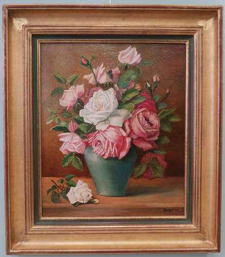 Ecole moderne, BAUMONT Bouquet de roses, 1943 Huile sur toil...