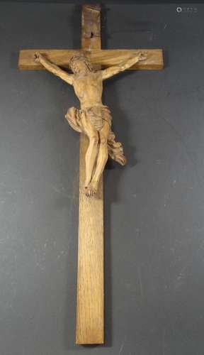 grosses Wand-Kruzifix, geschnitzter Jesus