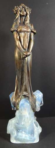 Julien CAUSSÉ (1869-1909) Bronze-Jugendstil-Mädchen auf hell...