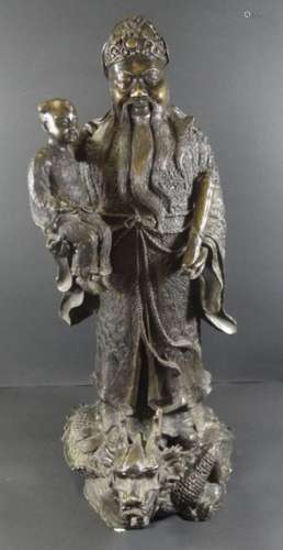 grosse Bronze, buddhistische Gottheit mit Kind China