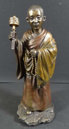 Figur eines buddhistischen Mönches, Metall bronziert,