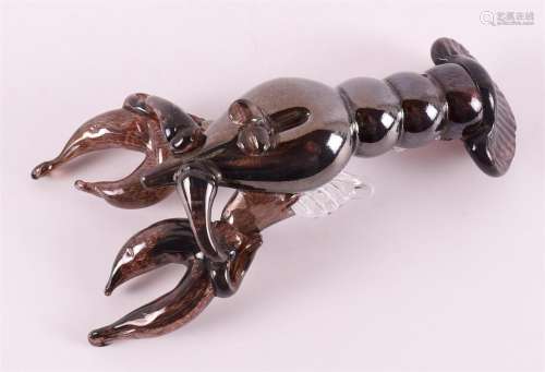 A purple/brown glass lobster, Italy, Murano 20th century.