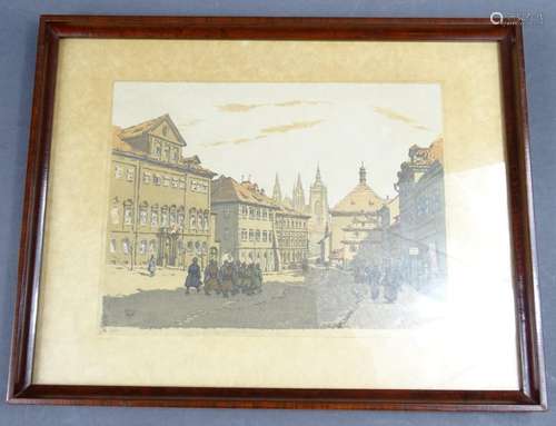 Blick auf die Prager Burg, unleserl. sig., Aquarell dat. 191...