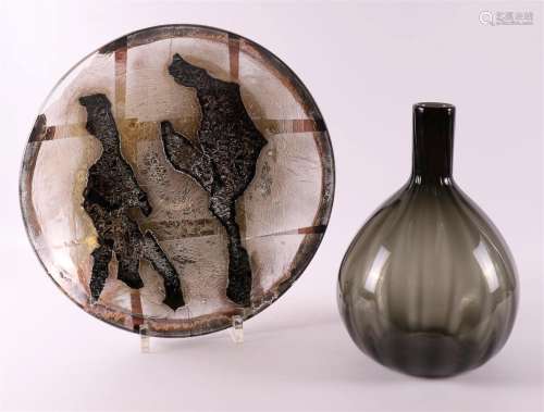 A polychrome glass bowl + vase, modern/contemporary.