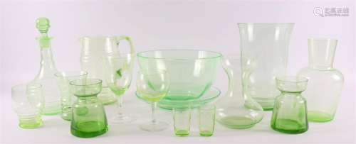 A lot of various so-called Anna green glass, including vases...