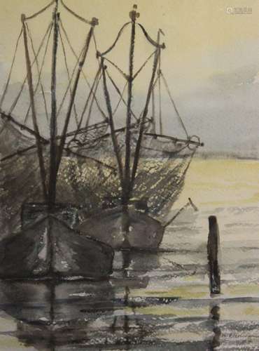 M.Liermann 04, Fischervoote, Aquarell, ger./Glas