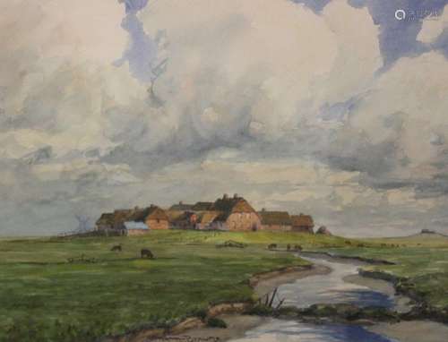 Paul LEHMANN-BRAUNS (1885-1970), Hallig, Aquarell, ger./Glas