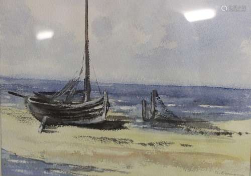 Liermnann, Boote am Strand, Aquarell, ger./Glas