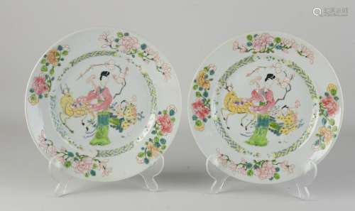 Two Chinese Family Rose plates Ã˜ 22.5 cm.