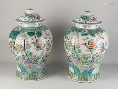 Two Chinese Familie Verte vases, H 45 cm.