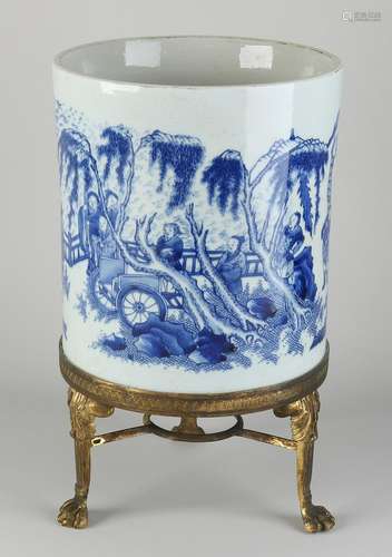 Chinese brush pot on gilt bronze base